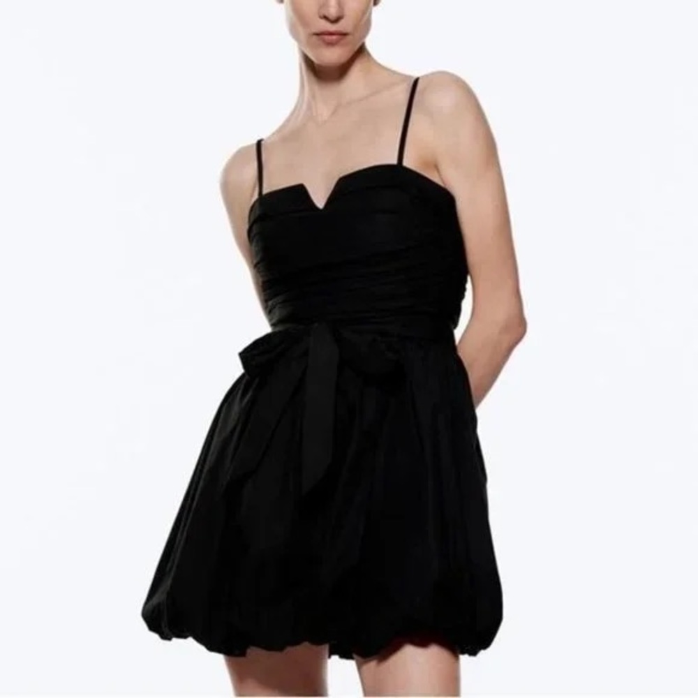 New Zara Black Poplin Voluminous Mini Dress 2143/061 Large